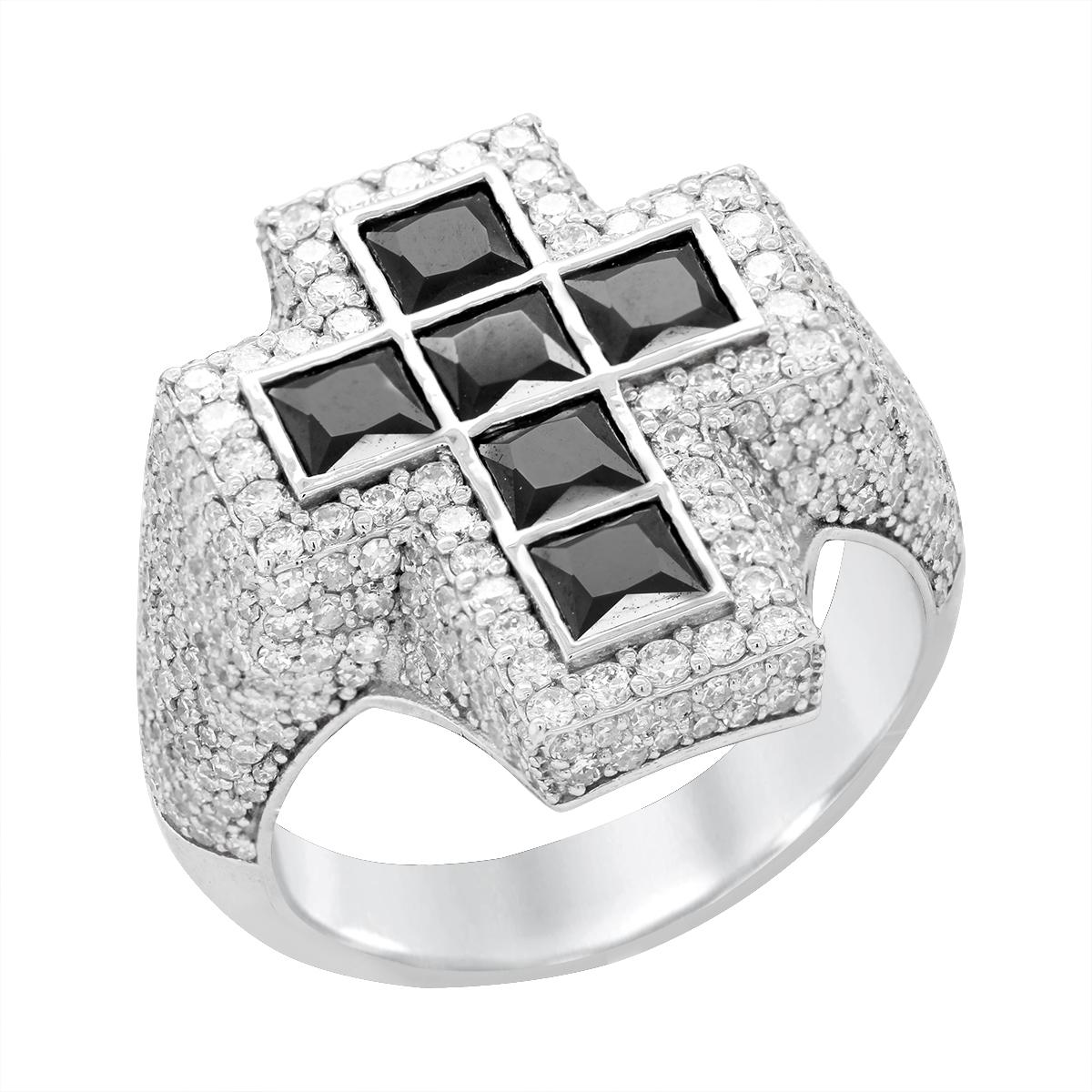 MEN'S WHITE GOLD BLACK DIAMOND CROSS RING WITH PAVE, 2.72 CT TW