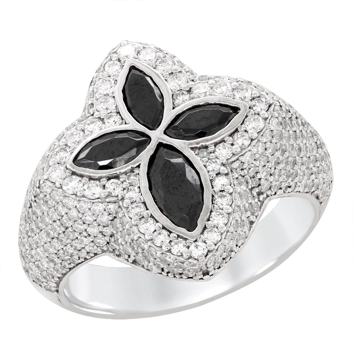 MEN'S WHITE GOLD BLACK MARQUISE DIAMOND CROSS RING, 2.08 CT TW