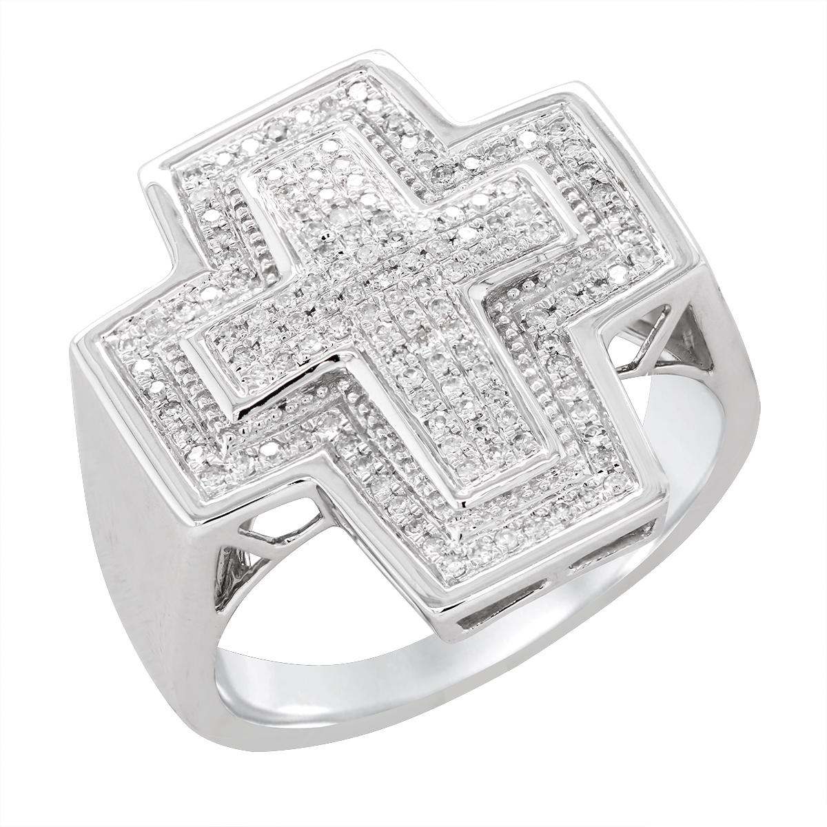 MEN'S WHITE GOLD DIAMOND CROSS RING, .69 CT TW