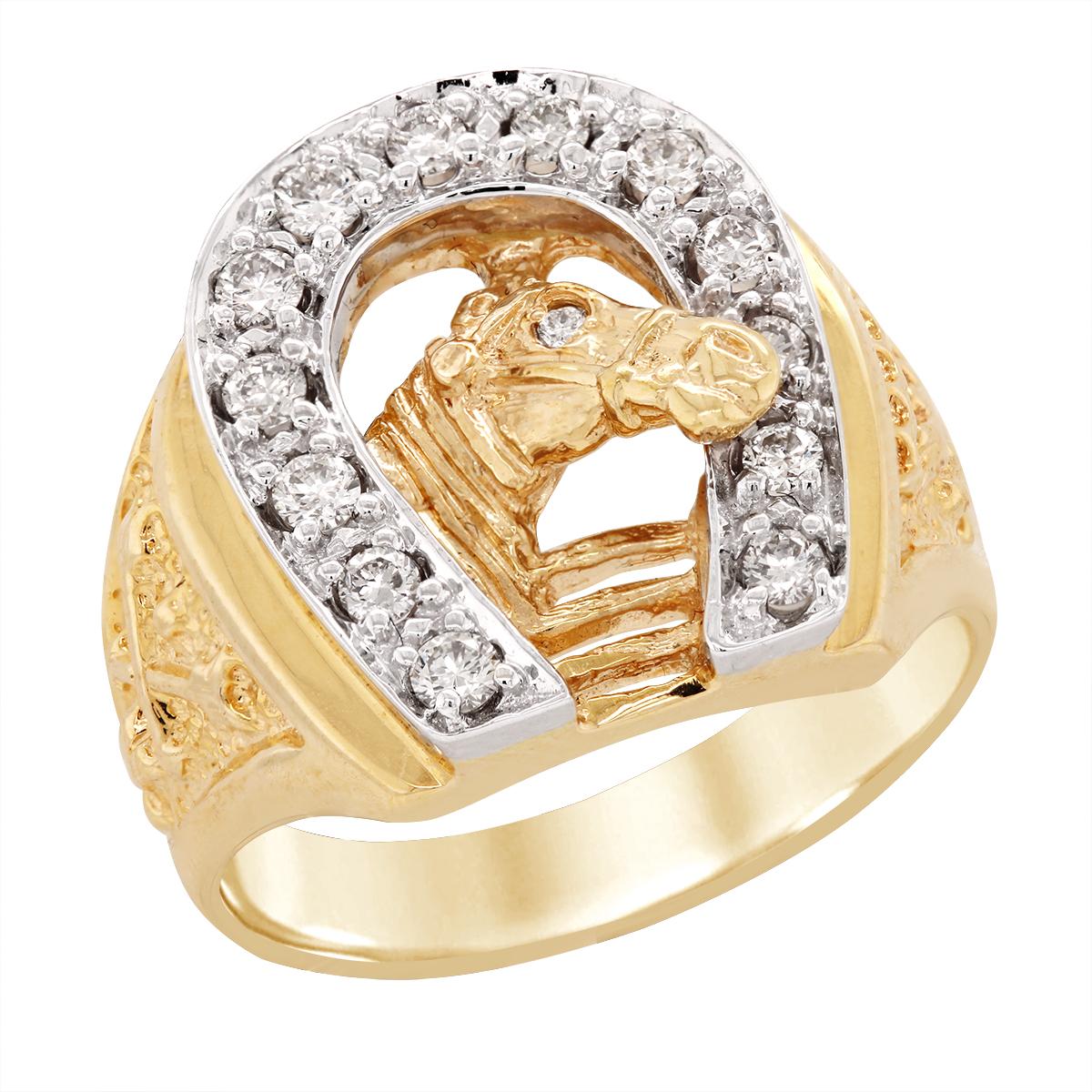 MEN'S TWO-TONE GOLD DIAMOND HORSESHOE RING, .50 CT TW