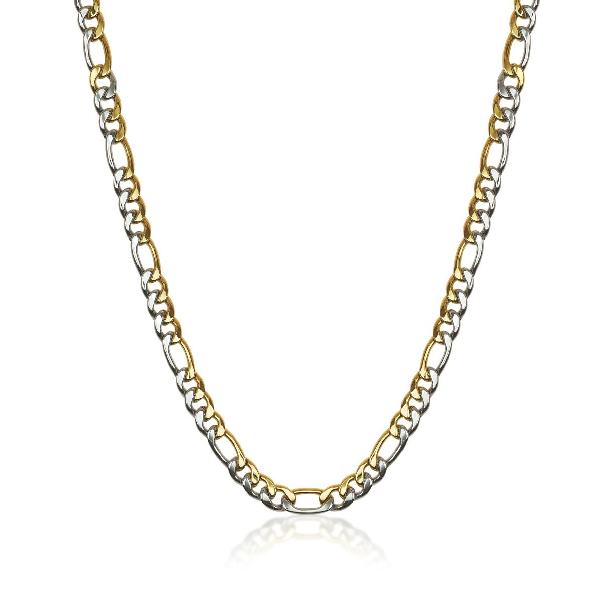 GENTS STEEL FIGARO CHAIN WITH HALF GOLD COLOR