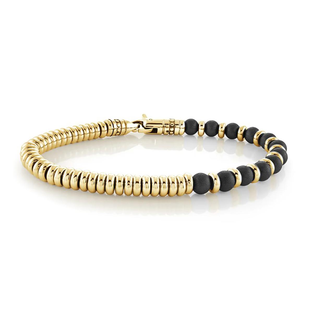 GOLD ION PLATED BRACELET WITH BLACK SATIN BEADS