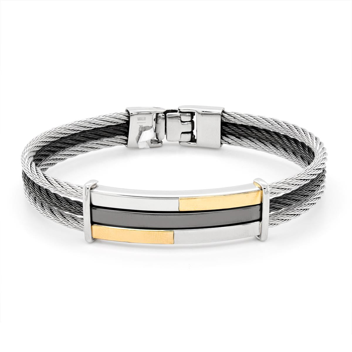 MEN'S GOLD AND BLACK PLATED STEEL BANGLE BRACELET