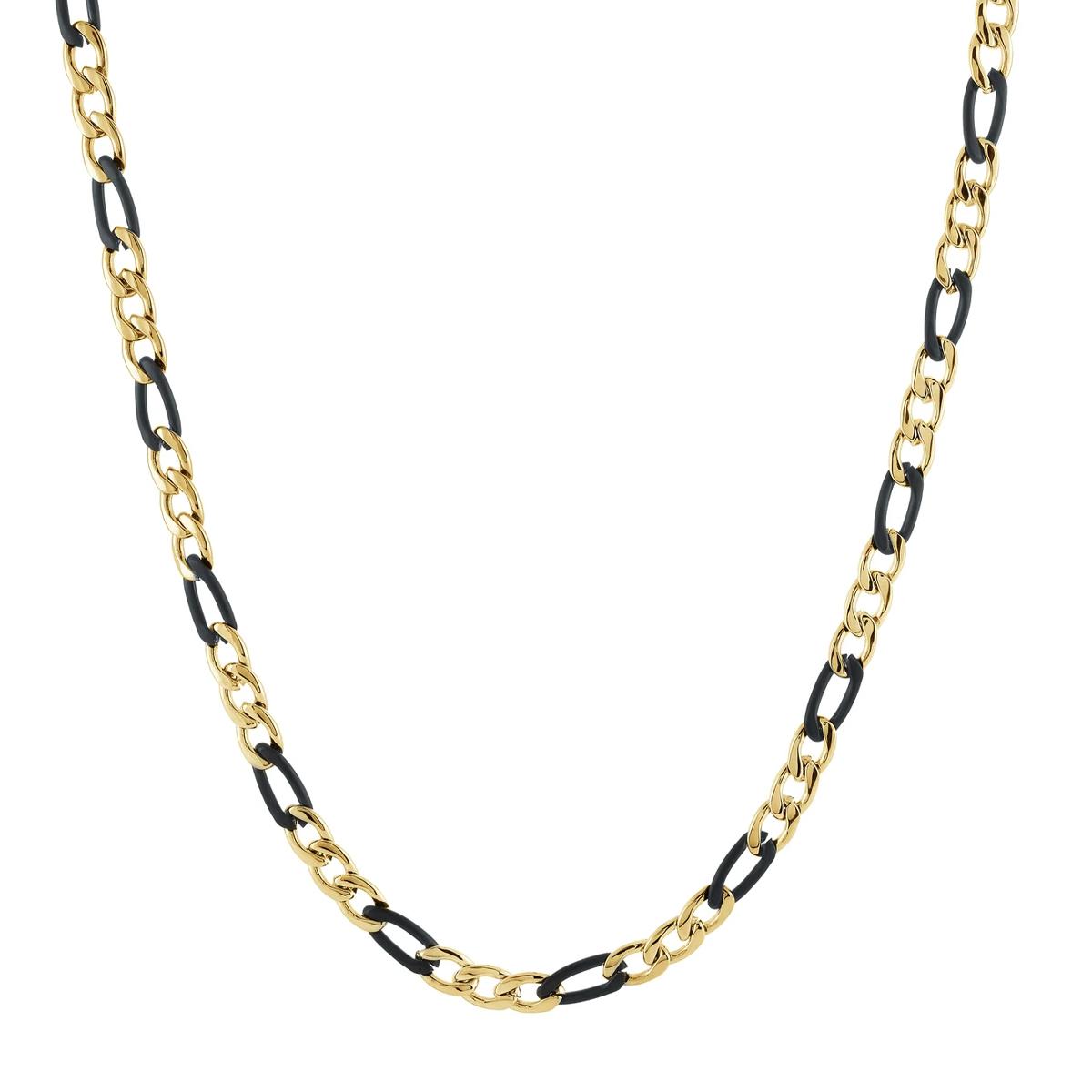 MEN&#39;S GOLD AND BLACK PLATED STEEL FIGARO CHAIN NECKLACE