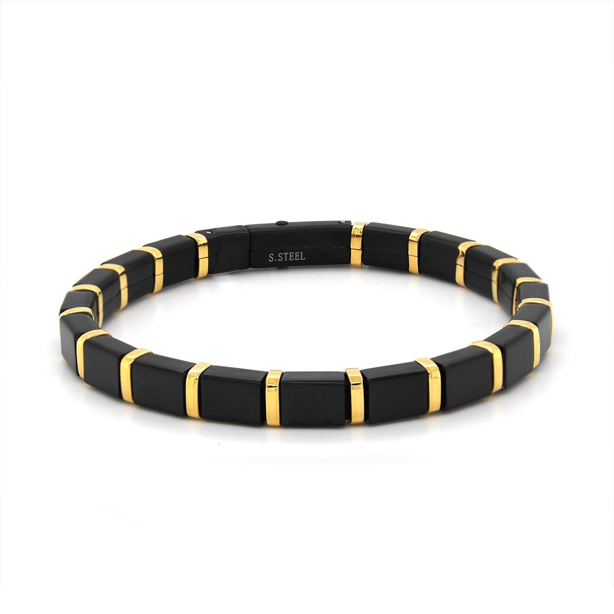 MEN&#39;S MATTE BLACK AND GOLD STAINLESS STEEL BRACELET