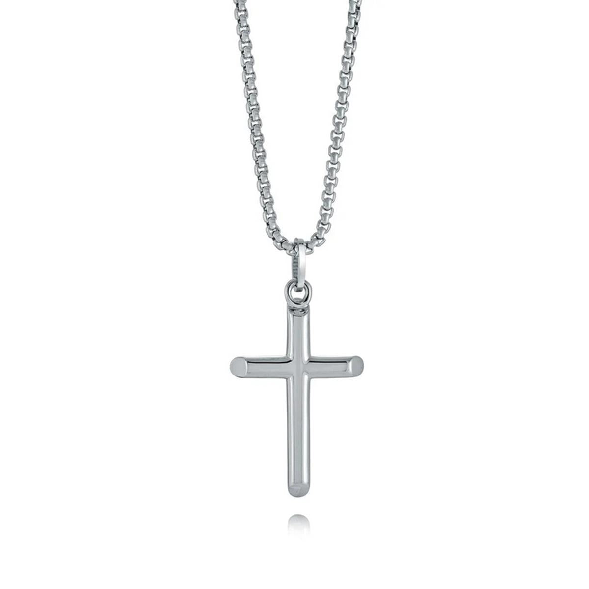 MEN'S STAINLESS STEEL POLISHED CROSS PENDANT NECKALCE