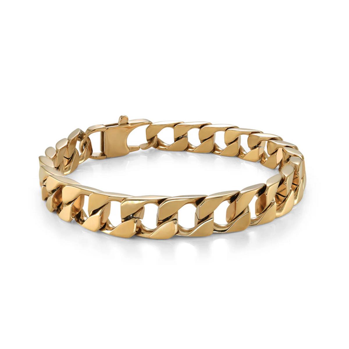 GOLD ION-PLATED STEEL FLAT CURB LINK BRACELET, 9.4MM