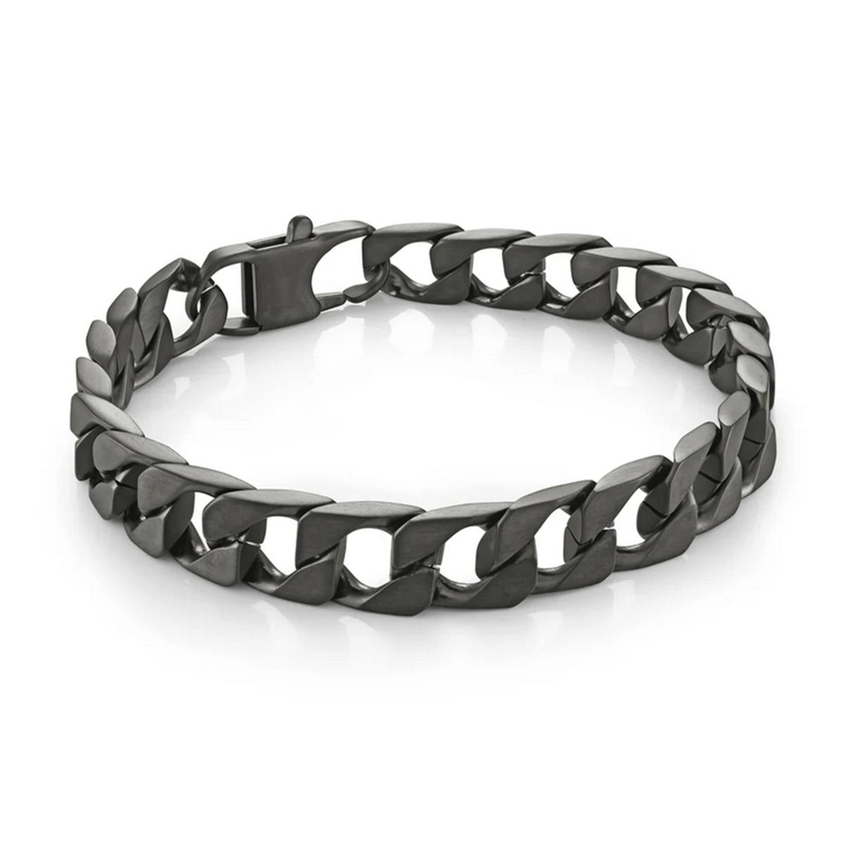 MEN'S GUNMETAL STEEL FLAT CURB BRACELET, 9.4 MM
