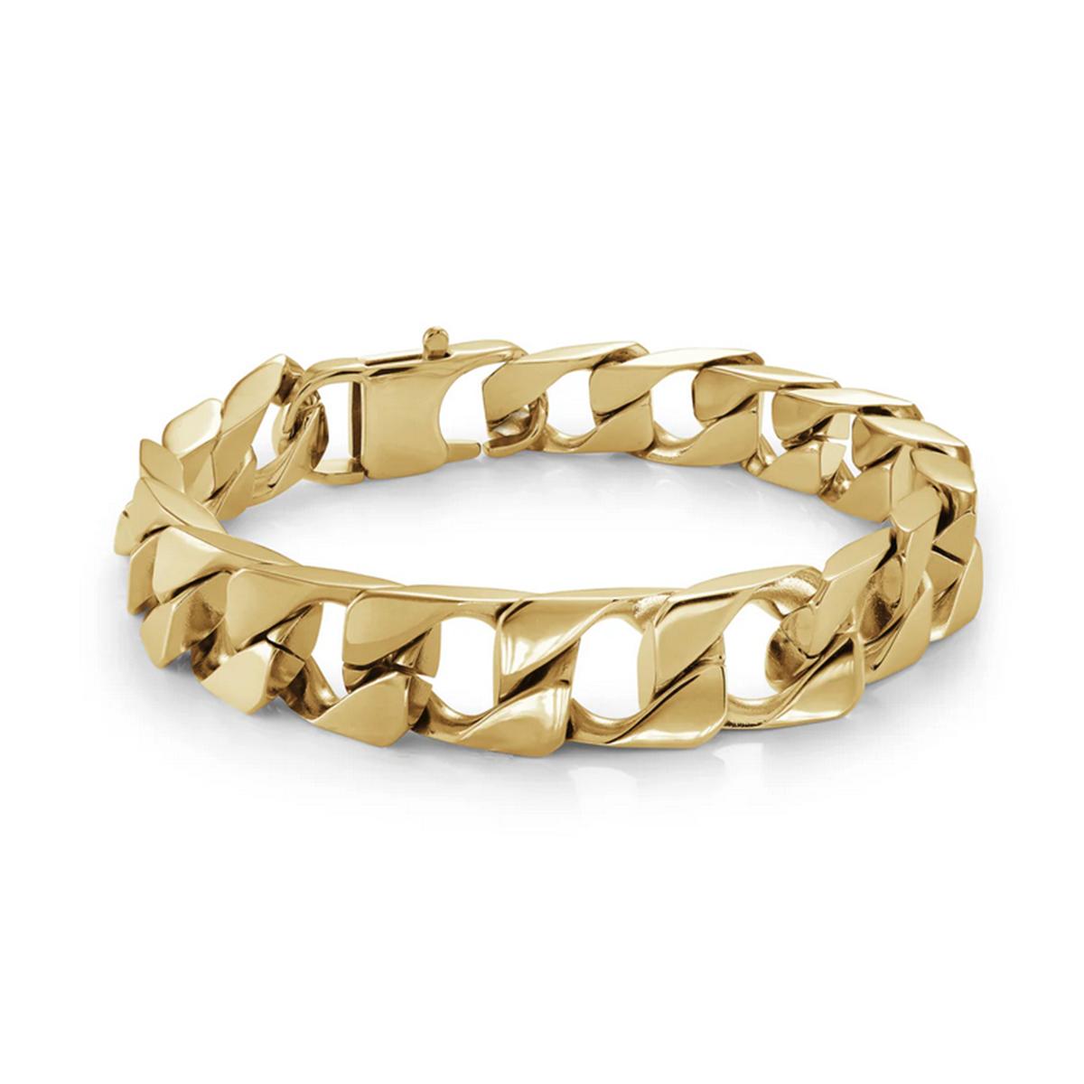 GOLD ION-PLATED STEEL FLAT CURB BRACELET, 11.3 MM