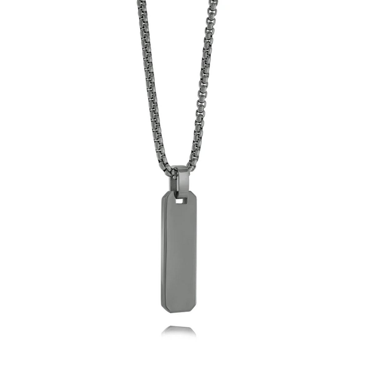 MEN'S GUNMETAL STEEL BRUSHED DOG TAG PENDANT NECKLACE