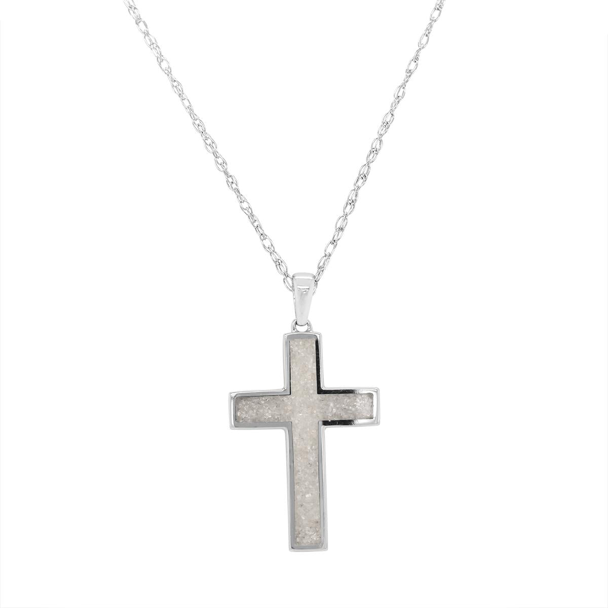 STERLING SILVER CRUSHED WHITE DIAMOND CROSS PENDANT