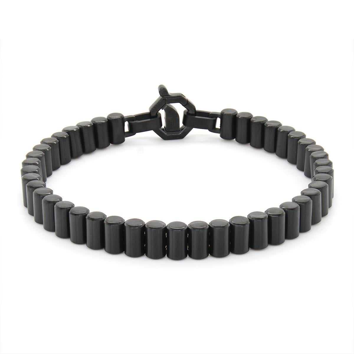 MEN'S BLACK PLATED STEEL COLUMN BRACELET, 7.5MM