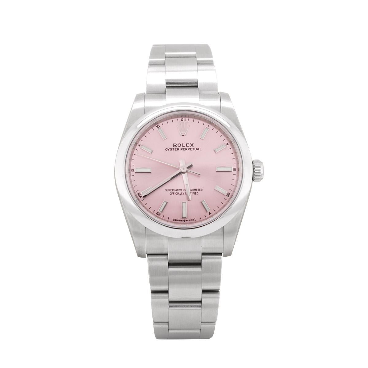 LADIES 2022 STAINLESS STEEL ROLEX OYSTER PERPETUAL PINK DIAL, 34MM