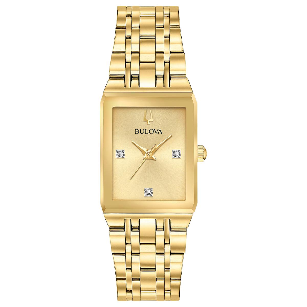 LADIES GOLD TONE STEEL BULOVA QUADRA WATCH