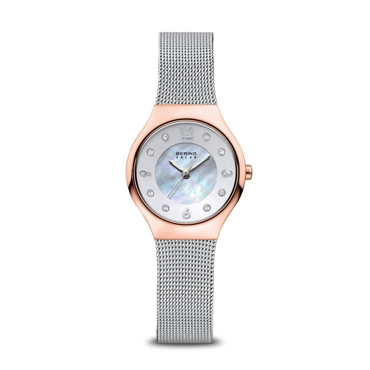 LADIES STEEL SOLAR BERING WATCH WITH MOTHER OF PEARL DIAL