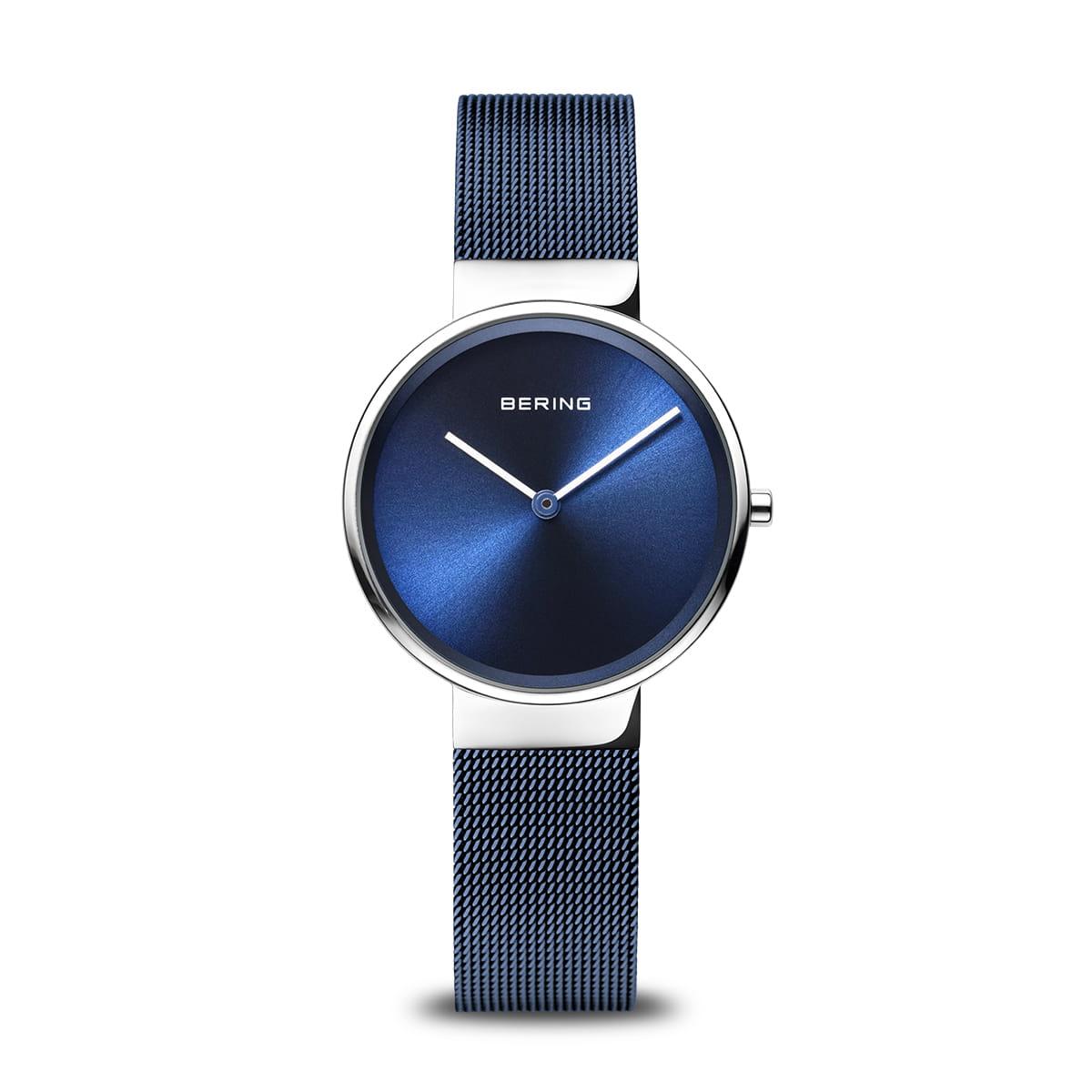 LADIES STAINLESS STEEL BERING WATCH WITH BLUE MINIMALIST DIAL