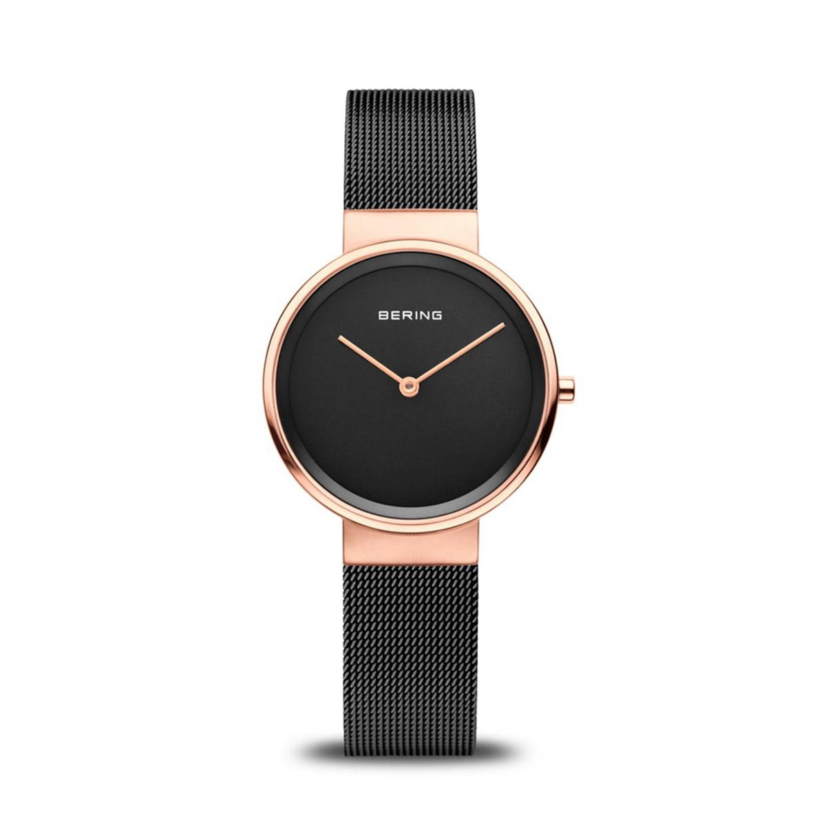 LADIES ROSE STAINLESS STEEL BERING WATCH WITH BLACK DIAL