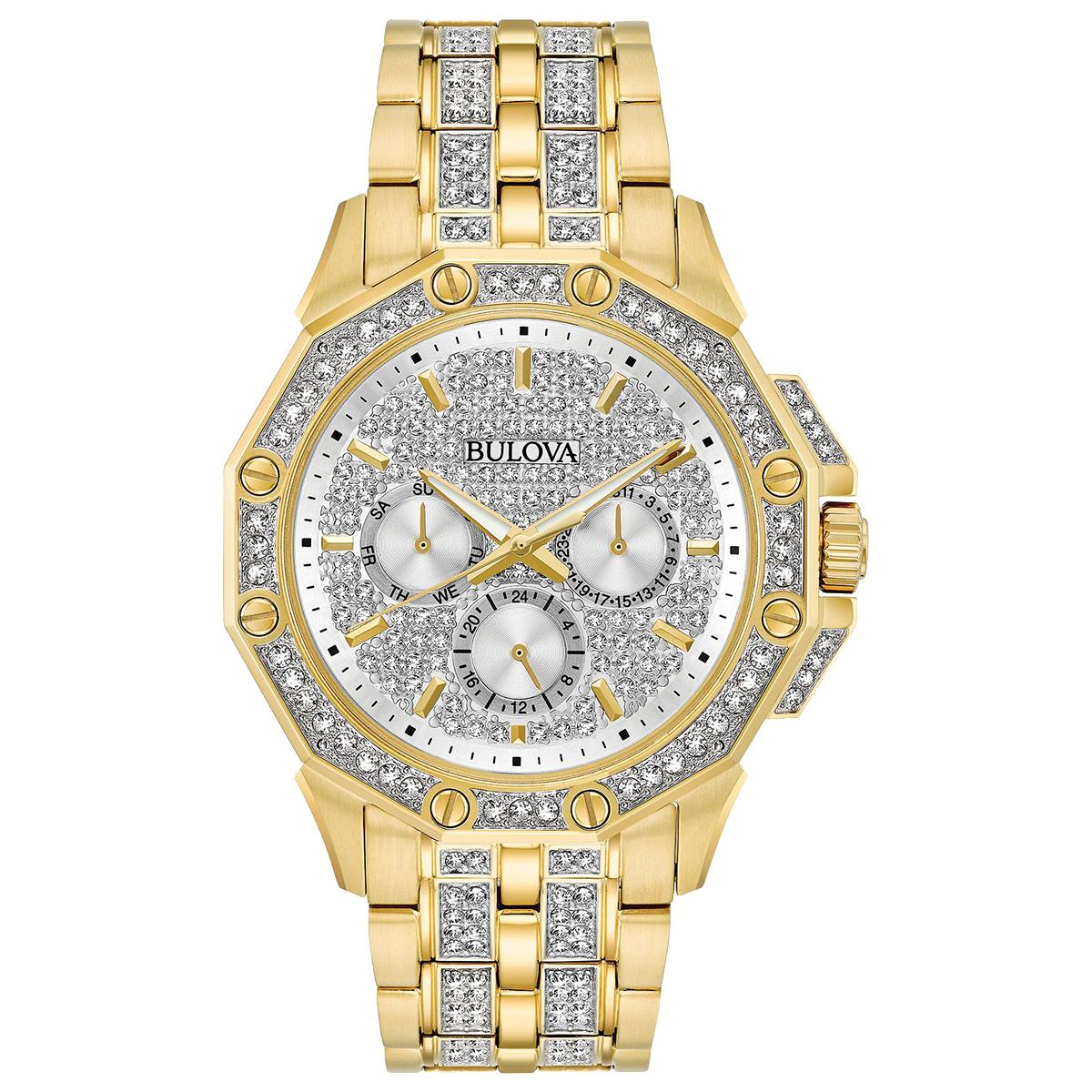 MEN&#39;S GOLD-TONE STEEL BULOVA OCTAVA WATCH WITH CRYSTALS