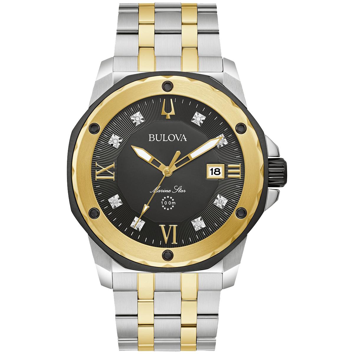 MEN&#39;S TWO-TONE STEEL BULOVA MARINE STAR WATCH WITH DIAMONDS