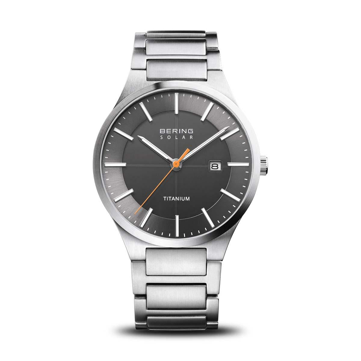 MEN&#39;S TITANIUM SOLAR BERING WATCH WITH GREY DIAL AND DATE