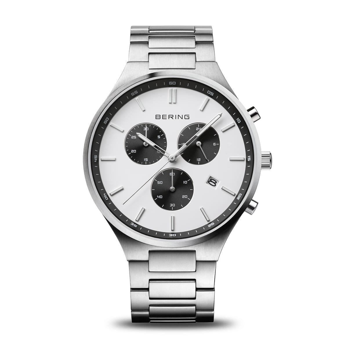 MEN&#39;S BRUSHED SILVER TITANIUM CHRONOGRAPH BERING WATCH