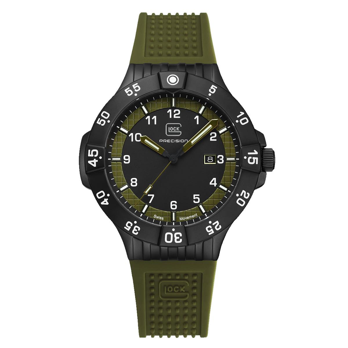MEN'S BLACK AND ARMY GREEN STEEL GLOCK WATCH, 43MM