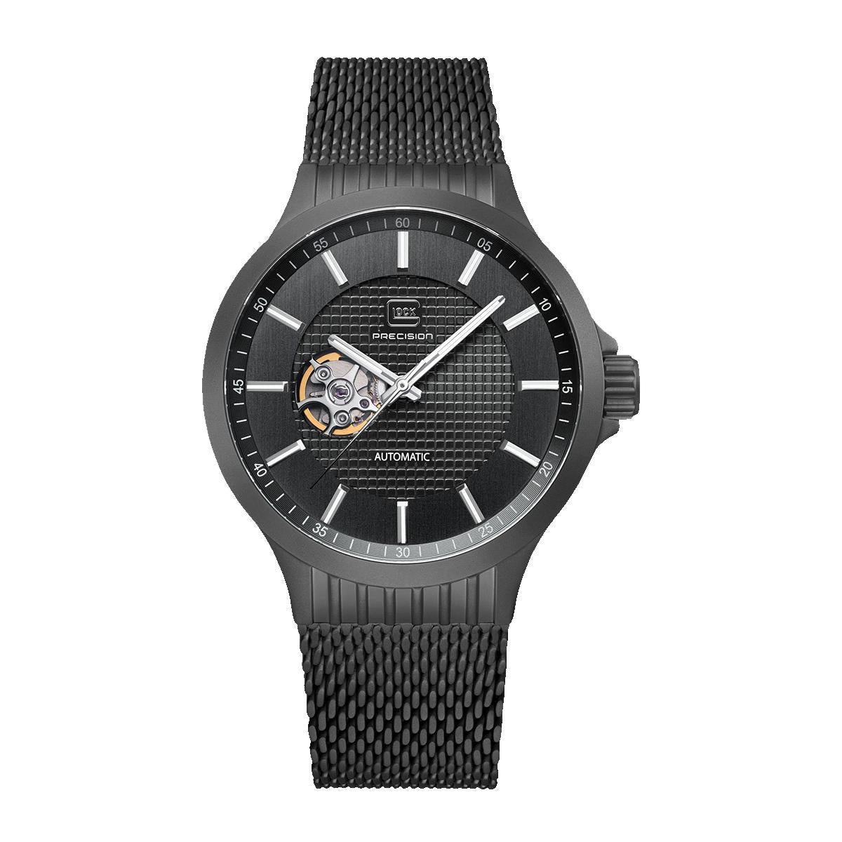 MEN'S BLACK STAINLESS STEEL GLOCK WATCH WITH BLACK DIAL, 44MM