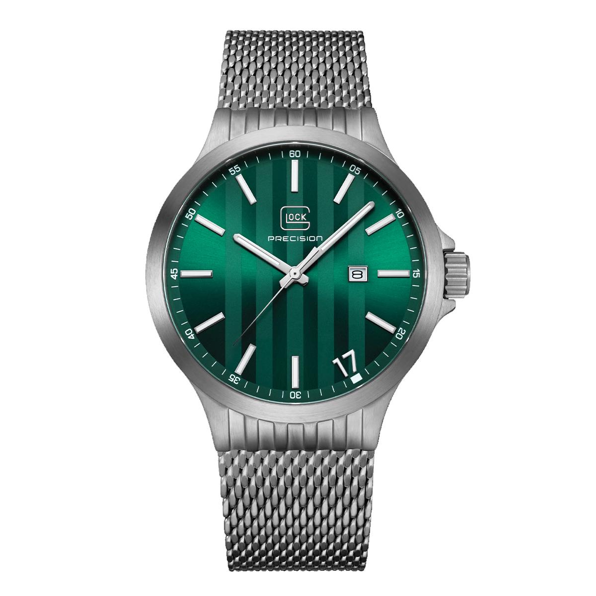 MEN'S STAINLESS STEEL GLOCK WATCH WITH GREEN STRIPE DIAL, 44MM