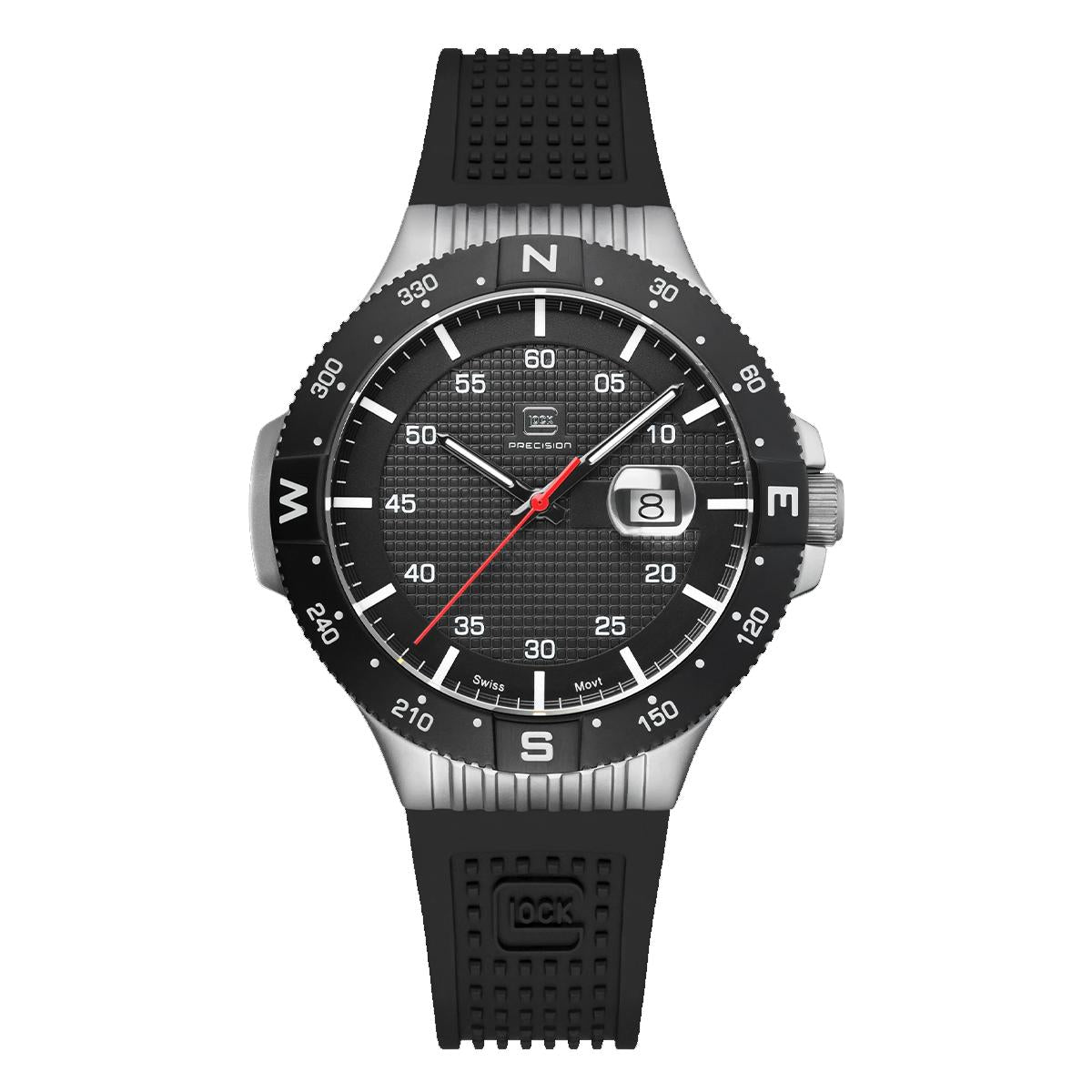 MEN'S BLACK AND SILVER TONE STEEL GLOCK WATCH, 43MM