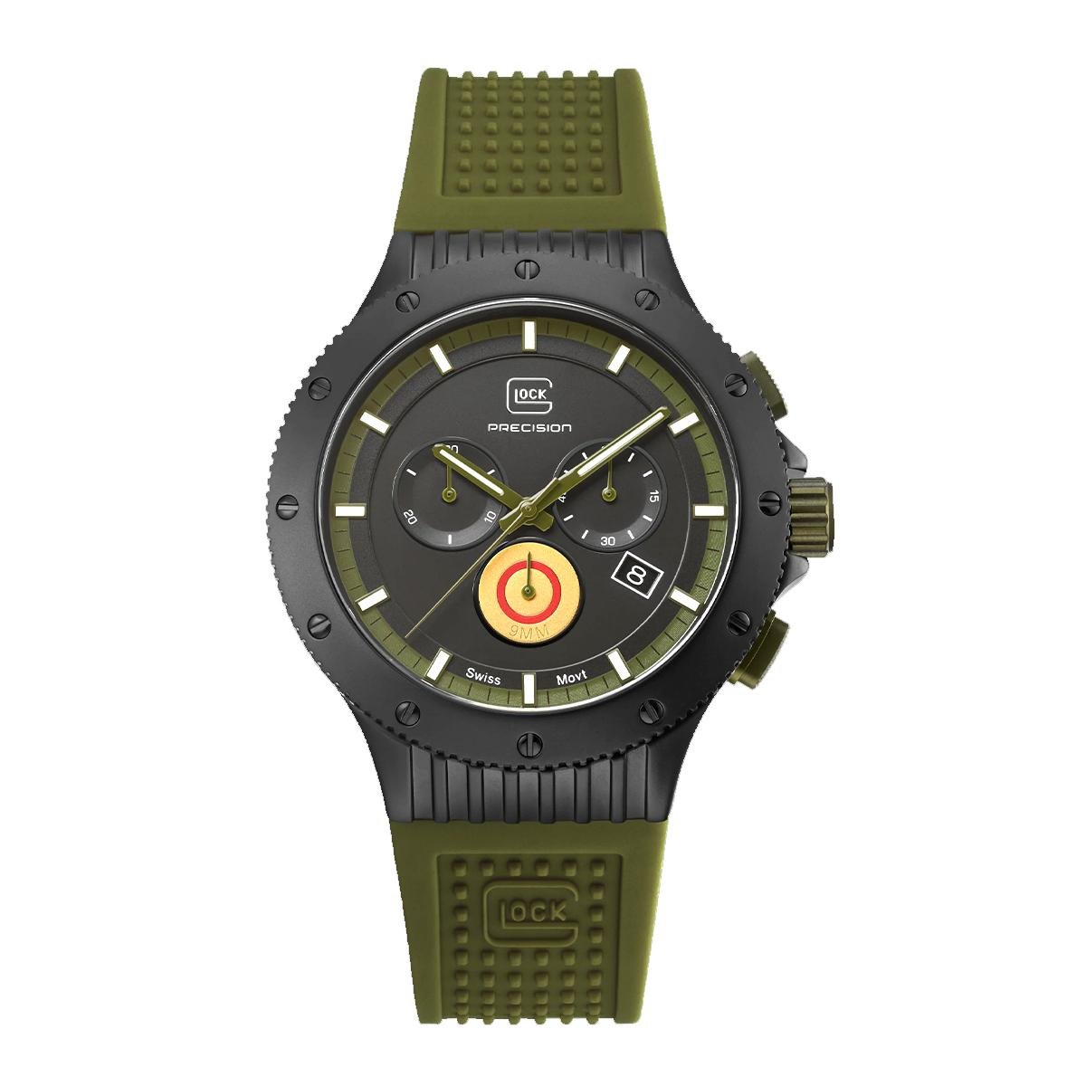 MEN'S TITANIUM GLOCK WATCH WITH GREEN SILICONE STRAP, 44MM