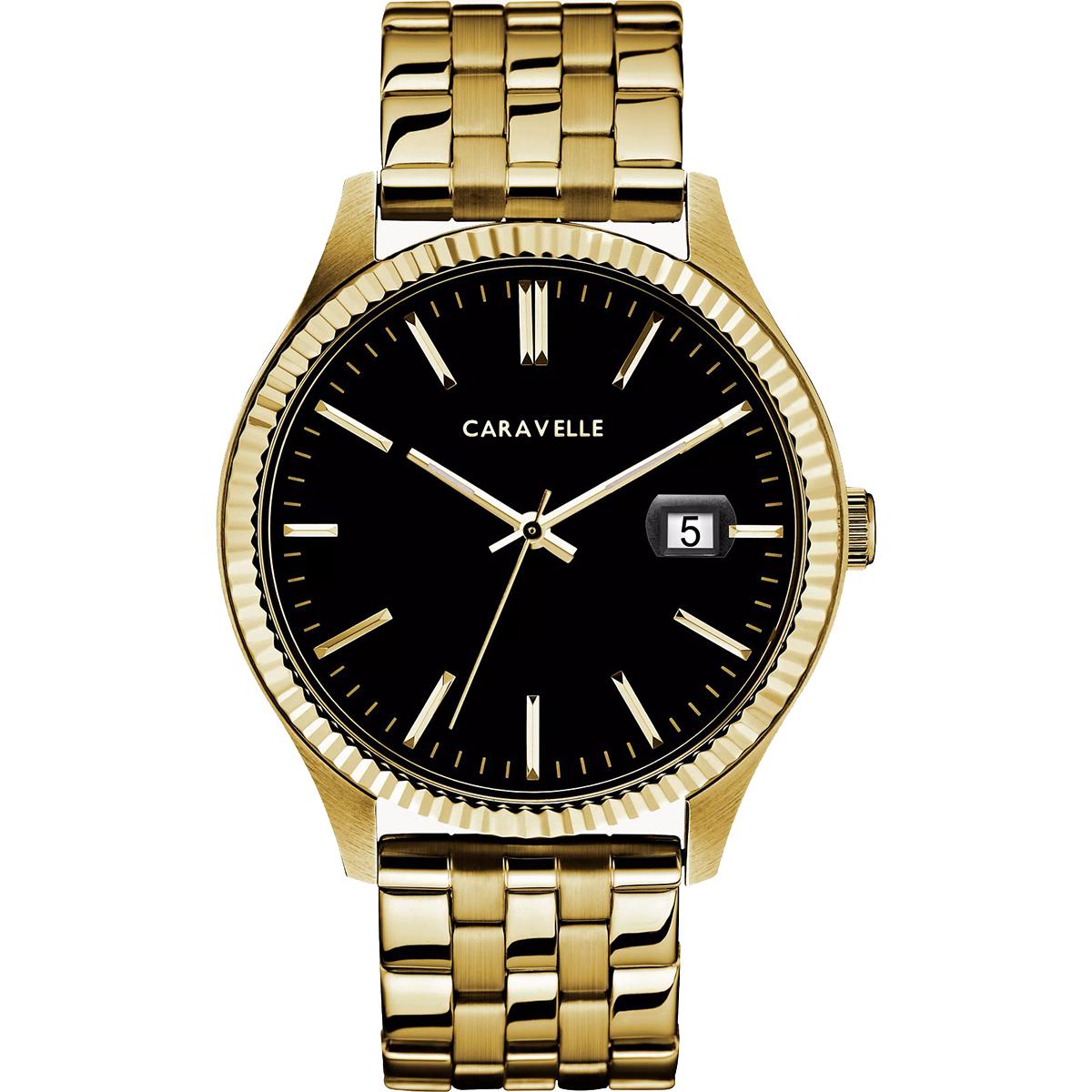 MEN'S GOLD-TONE STEEL CARAVELLE DRESS WATCH WITH BLACK DIAL - Howard's Jewelry Center MEN'S GOLD-TONE STEEL CARAVELLE DRESS WATCH WITH BLACK DIAL - Howard's Jewelry Center