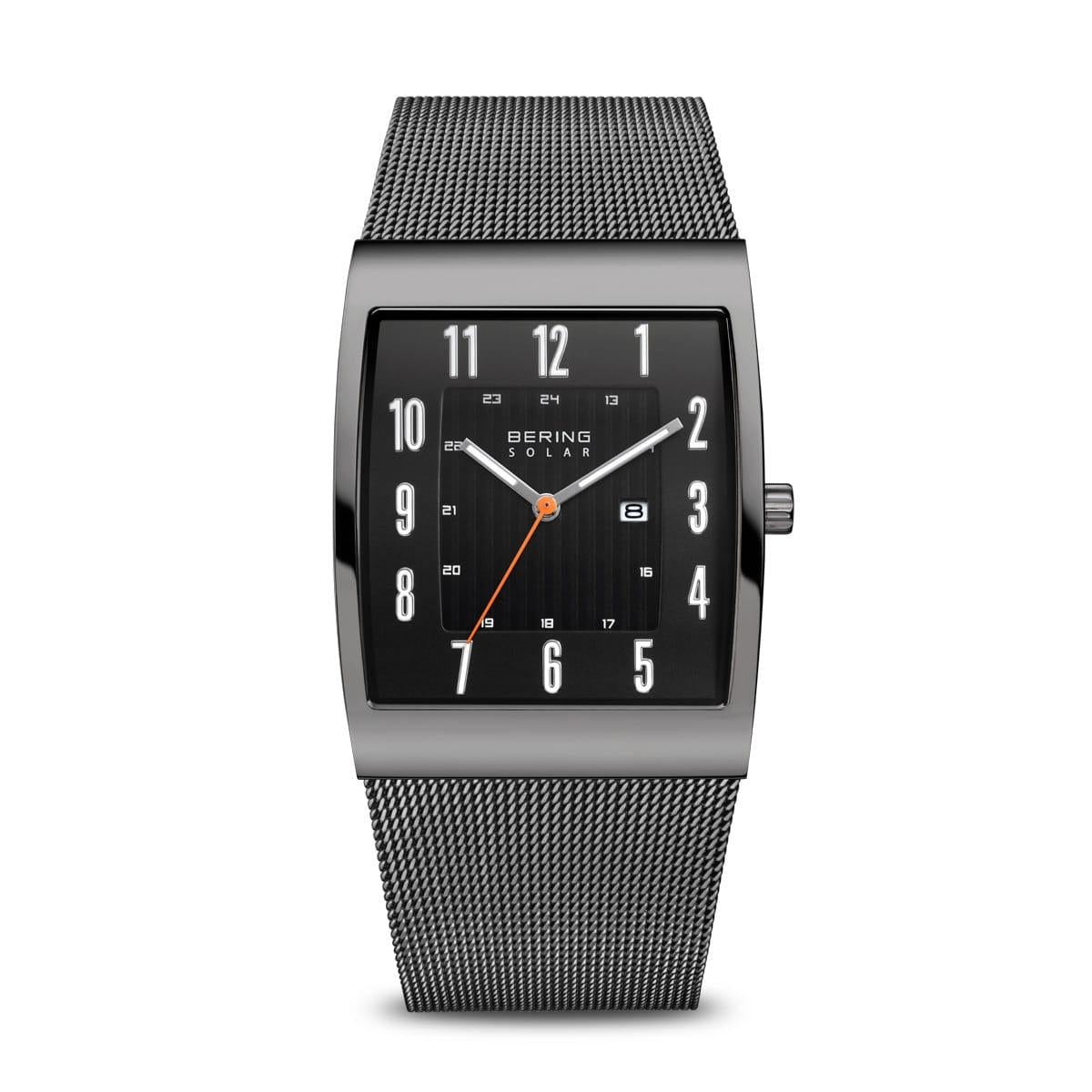 MEN&#39;S STAINLESS STEEL SOLAR BERING WATCH WITH BLACK DIAL