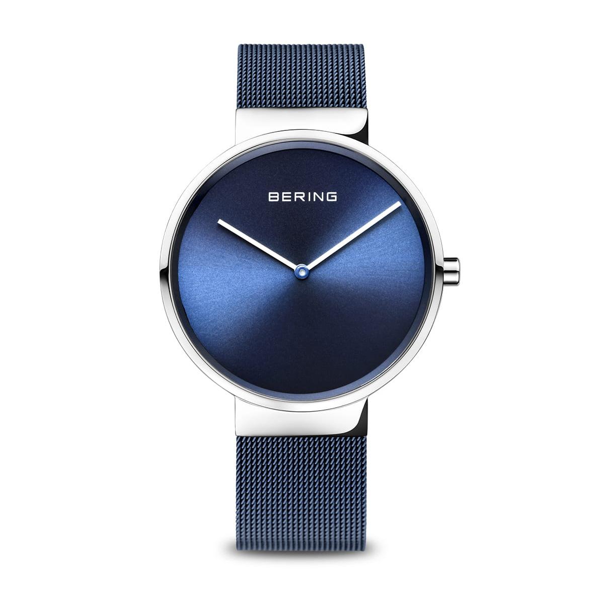 MEN&#39;S STAINLESS STEEL BERING WATCH WITH MINIMALIST BLUE DIAL