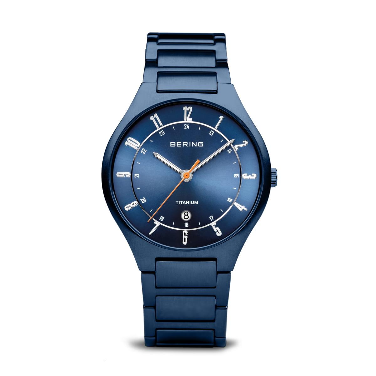 MEN&#39;S MATTE BLUE TITANIUM BERING WATCH WITH DATE WINDOW
