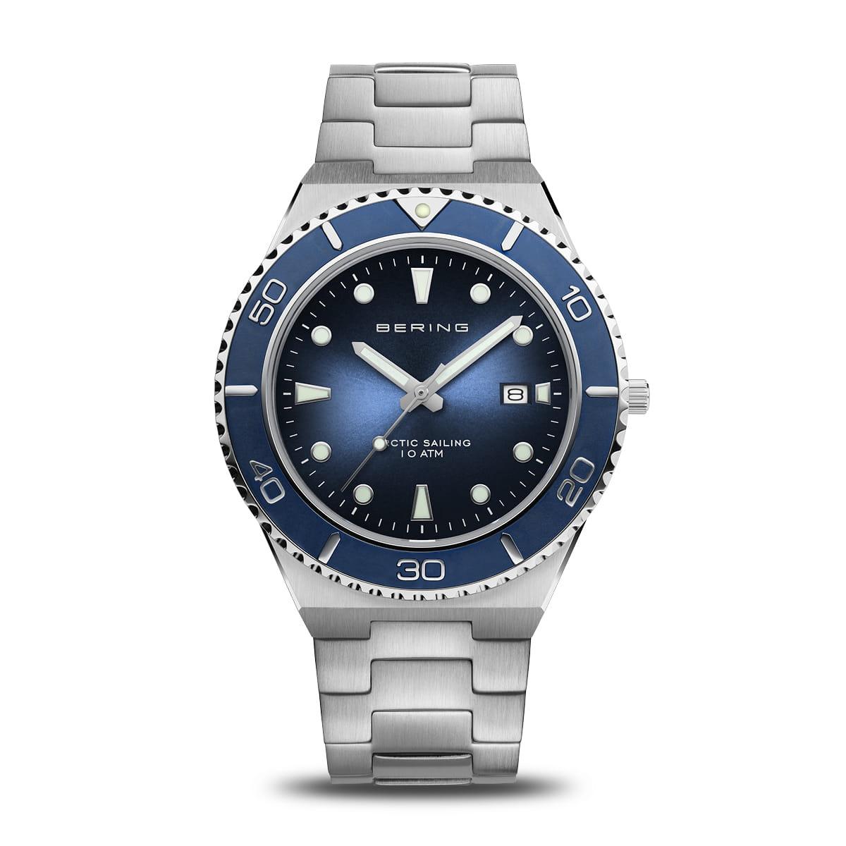 MEN&#39;S STAINLESS STEEL ARCTIC BERING WATCH WITH BLUE DIAL AND DATE