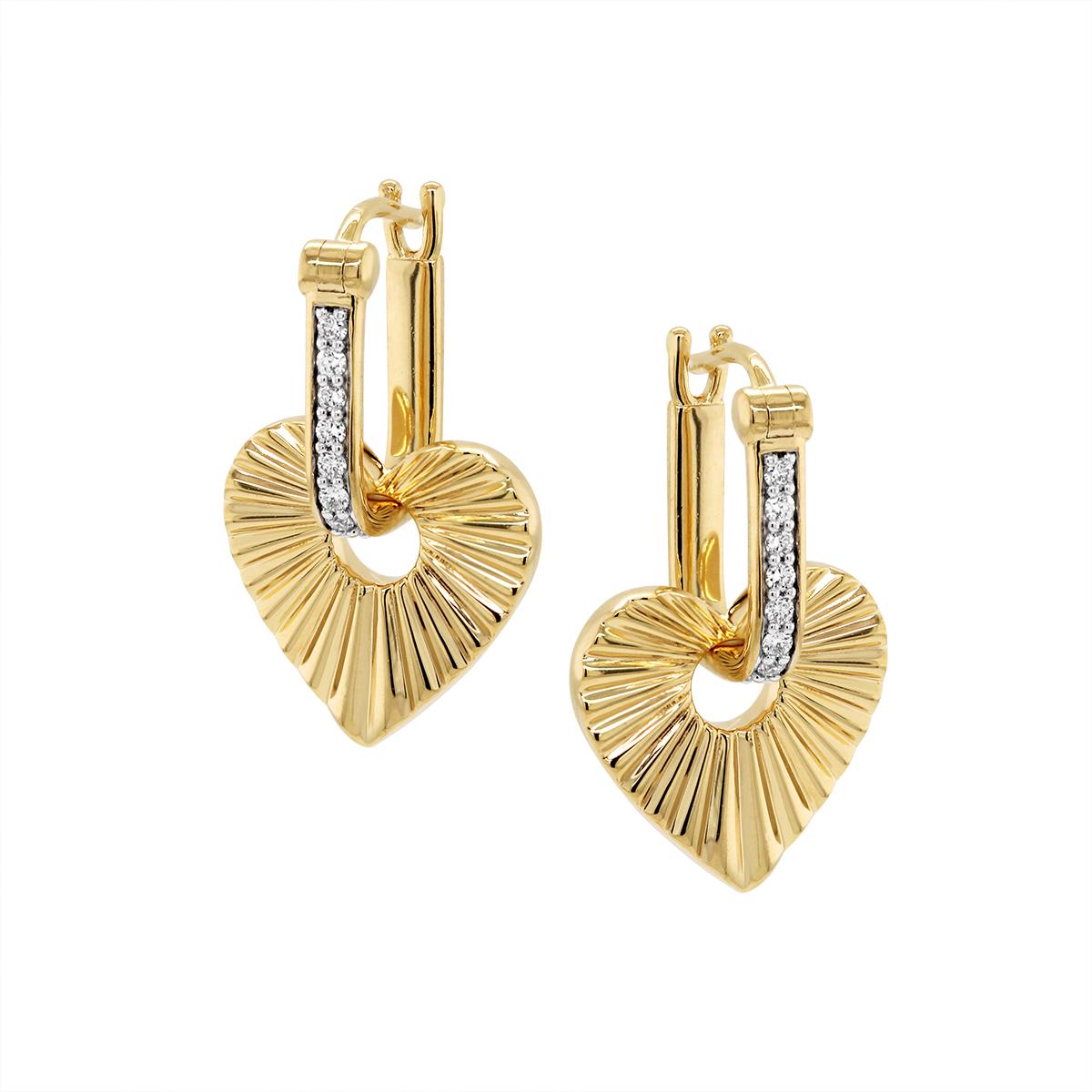 VERMEIL TEXTURED HEART HOOP EARRINGS WITH LAB DIAMONDS, .10 CT TW