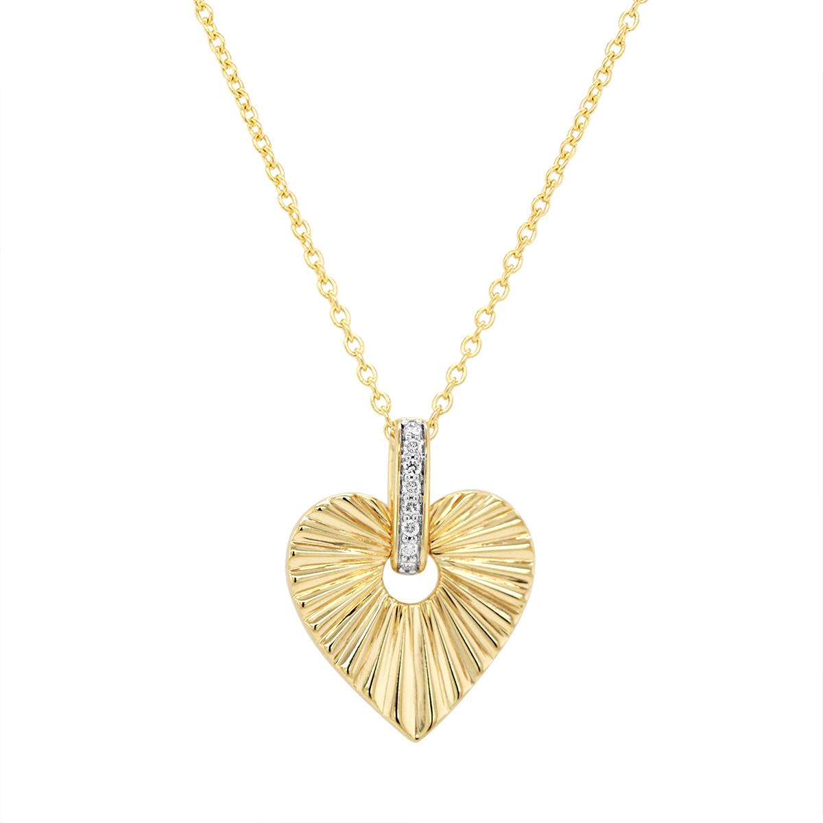 VERMEIL TEXTURED HEART PENDANT WITH LAB DIAMONDS, .05 CT TW