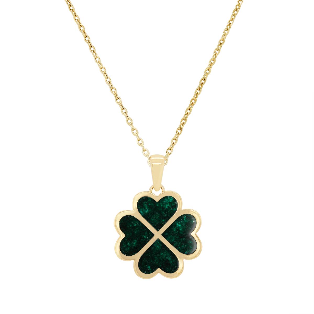VERMEIL CRUSHED EMERALD FOUR LEAF CLOVER PENDANT