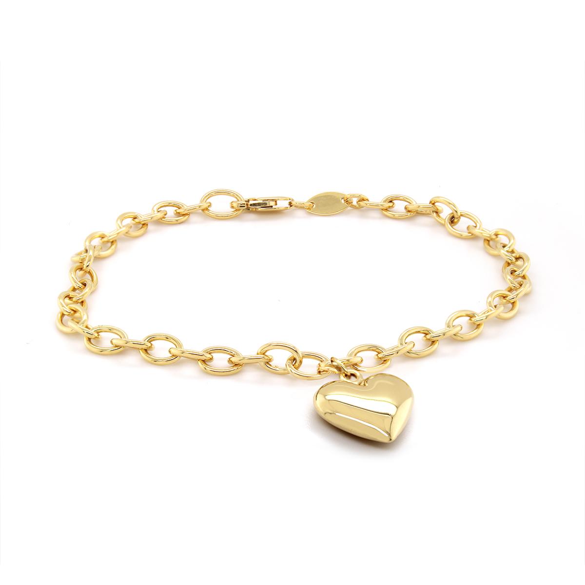 GOLD FILLED ROLO BRACELET WITH PUFFED HEART CHARM