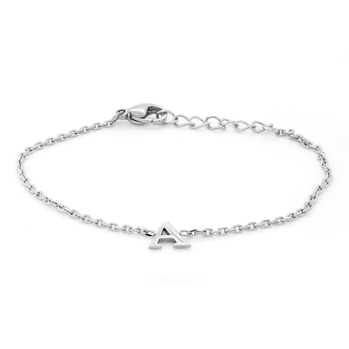 STAINLESS STEEL A INITIAL CHARM BRACELET