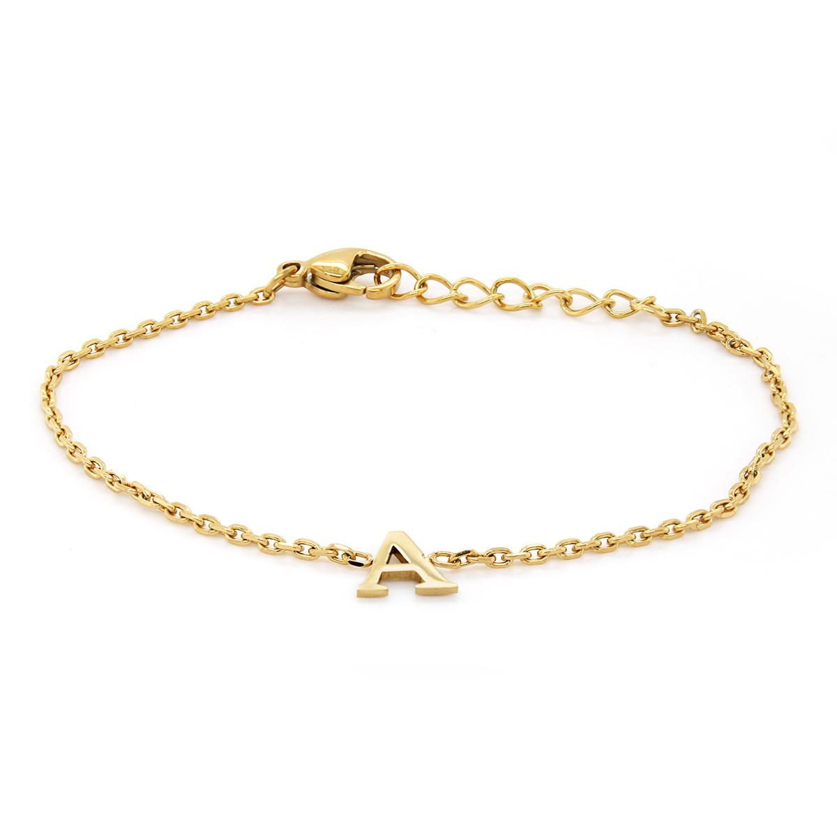 GOLD PLATED A INITIAL CHARM BRACELET