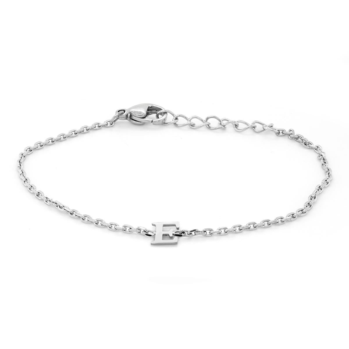 STAINLESS STEEL E INITIAL CHARM BRACELET
