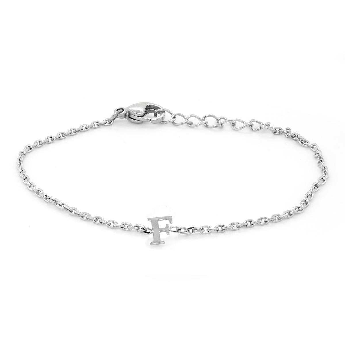 STAINLESS STEEL F INITIAL CHARM BRACELET