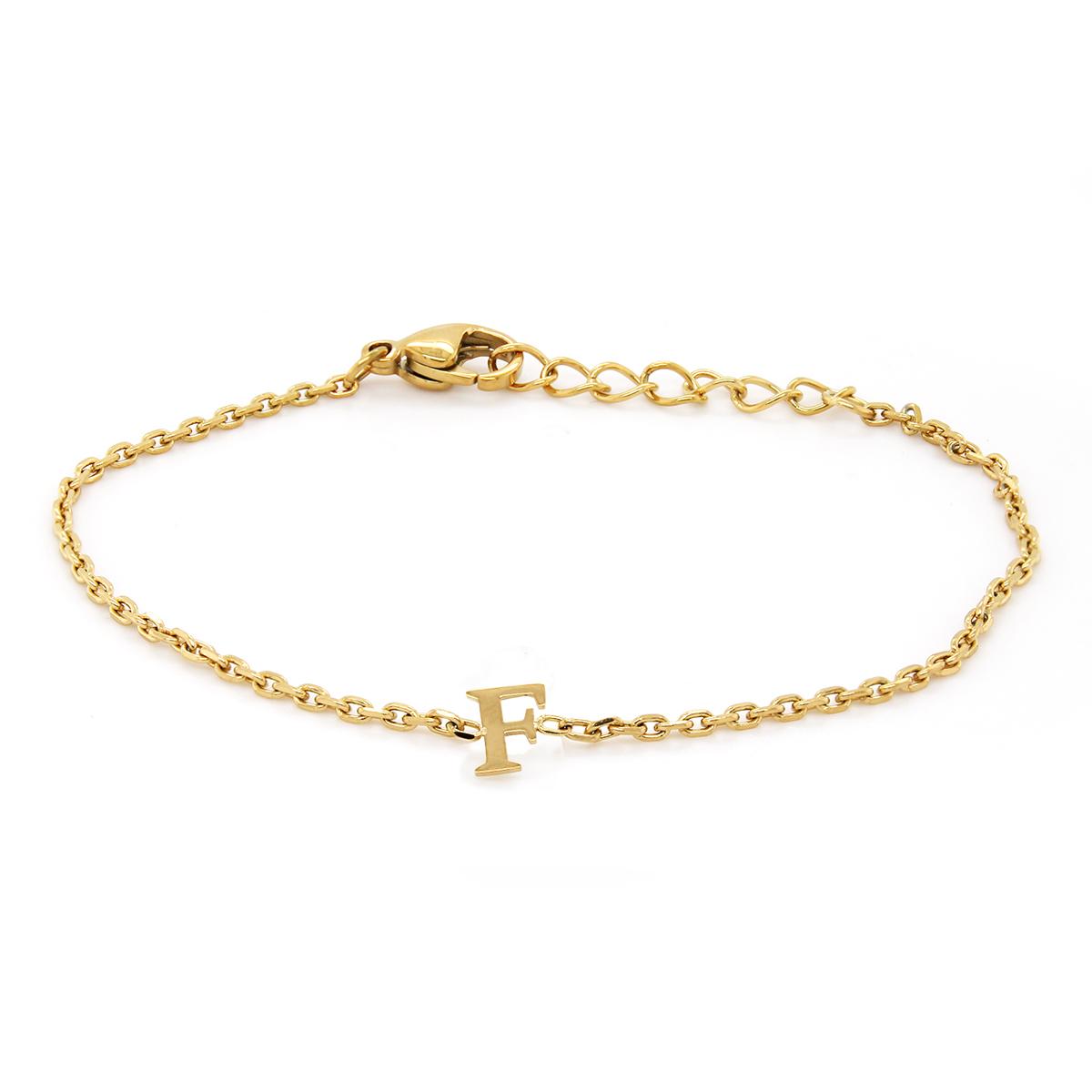 GOLD PLATED F INITIAL CHARM BRACELET