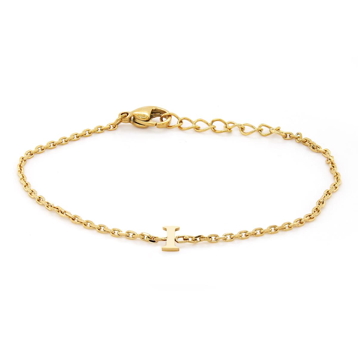 GOLD PLATED I INITIAL CHARM BRACELET