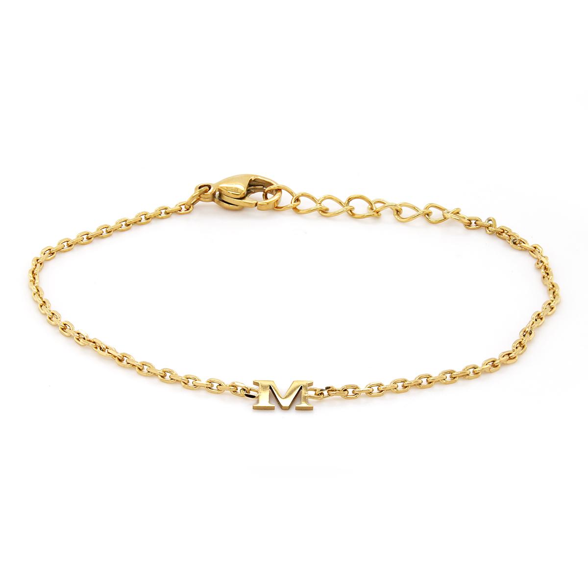 GOLD PLATED M INITIAL CHARM BRACELET