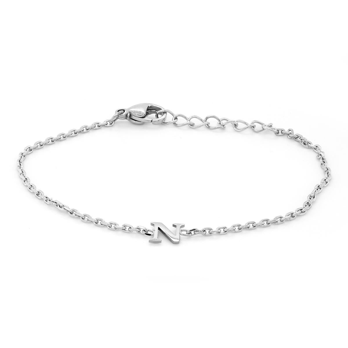 STAINLESS STEEL N INITIAL CHARM BRACELET