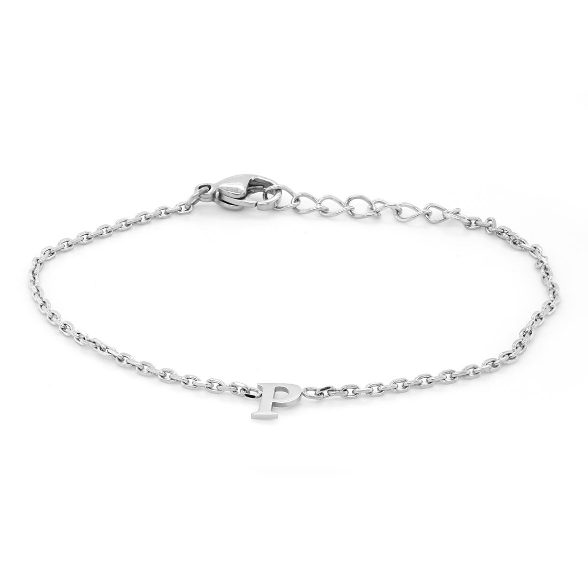 STAINLESS STEEL P INITIAL CHARM BRACELET