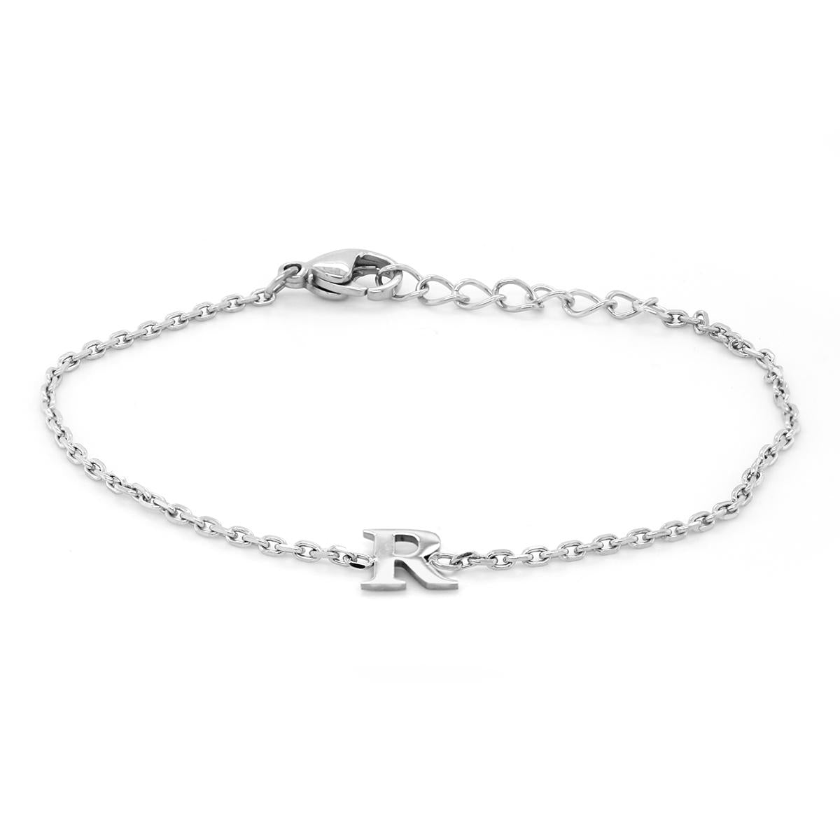 STAINLESS STEEL R INITIAL CHARM BRACELET