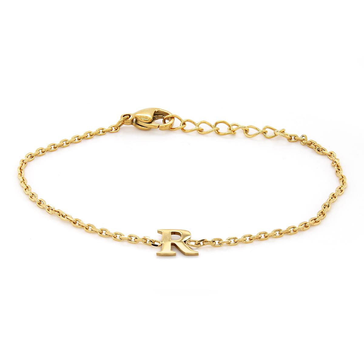 GOLD PLATED R INITIAL CHARM BRACELET